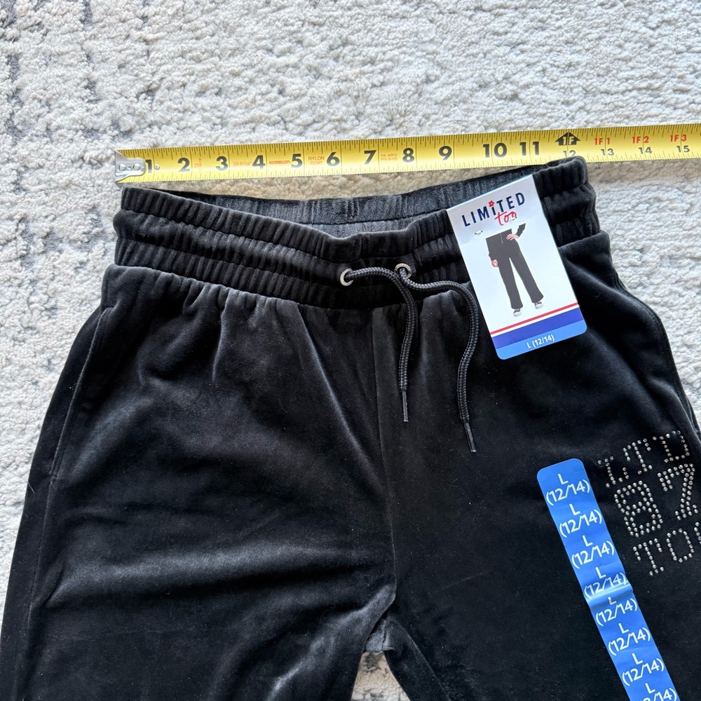 NWT-Girls Black Velour Lounge Pants w/ Pockets SZ L 12/14 - Picture 10 of 11